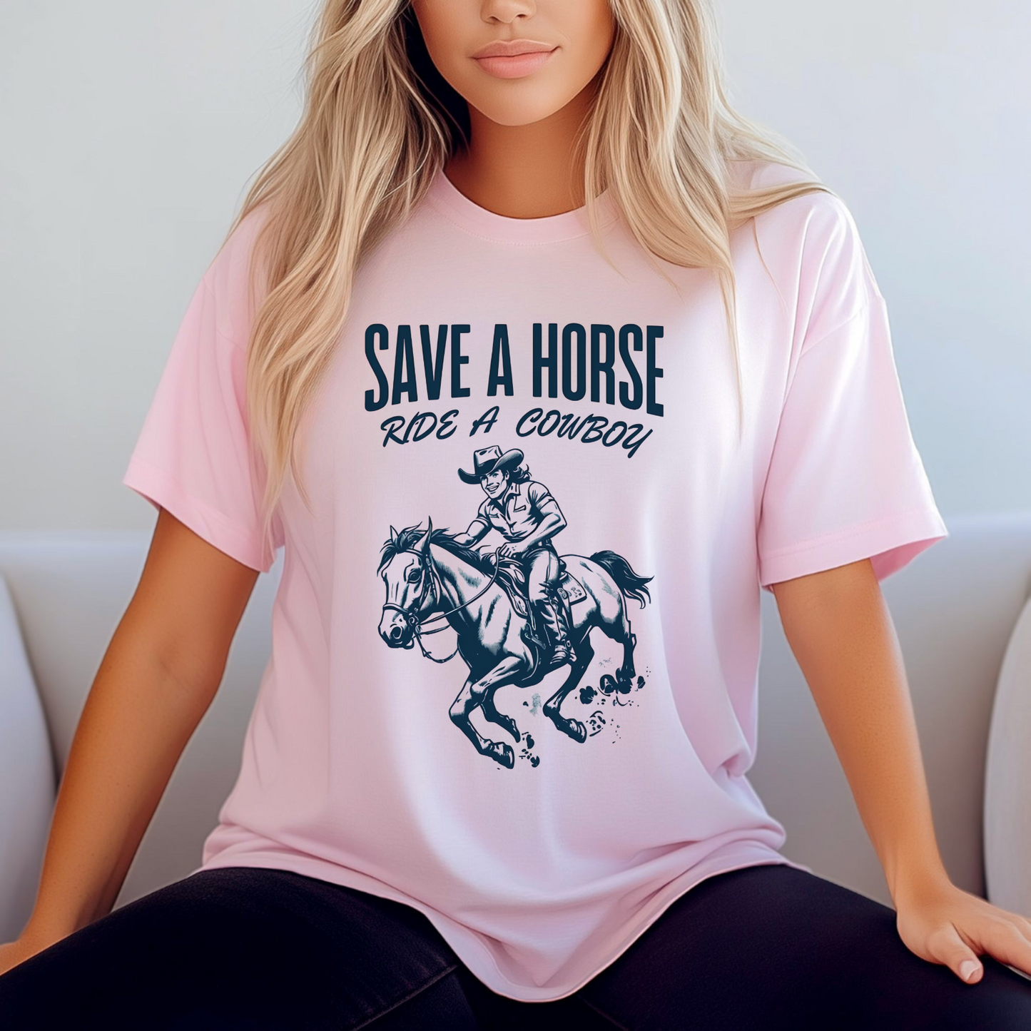 Womans Shirt Funny Save A Horse Ride A Cowboy Top T-Shirt Funny T Shirt