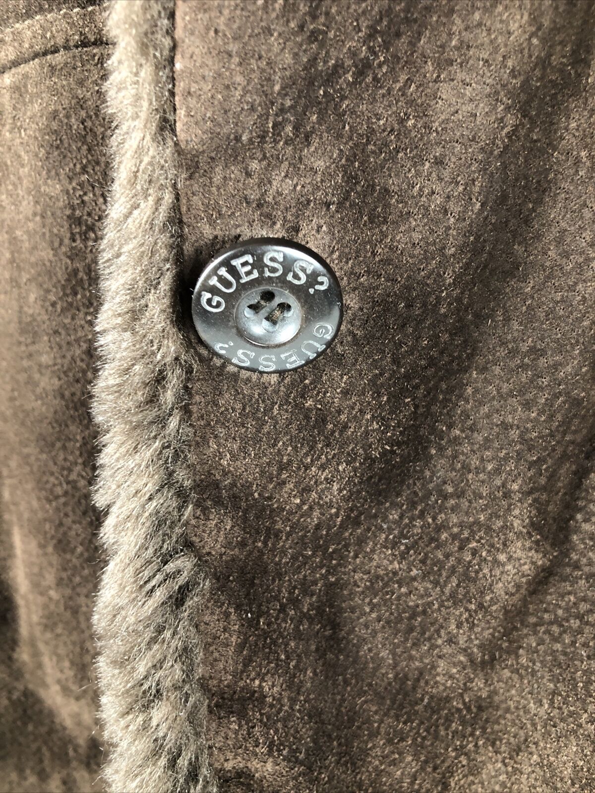 Guess Coat Woman’s Brown Suede Long Sleeve Casual Overcoat Size Adult Large