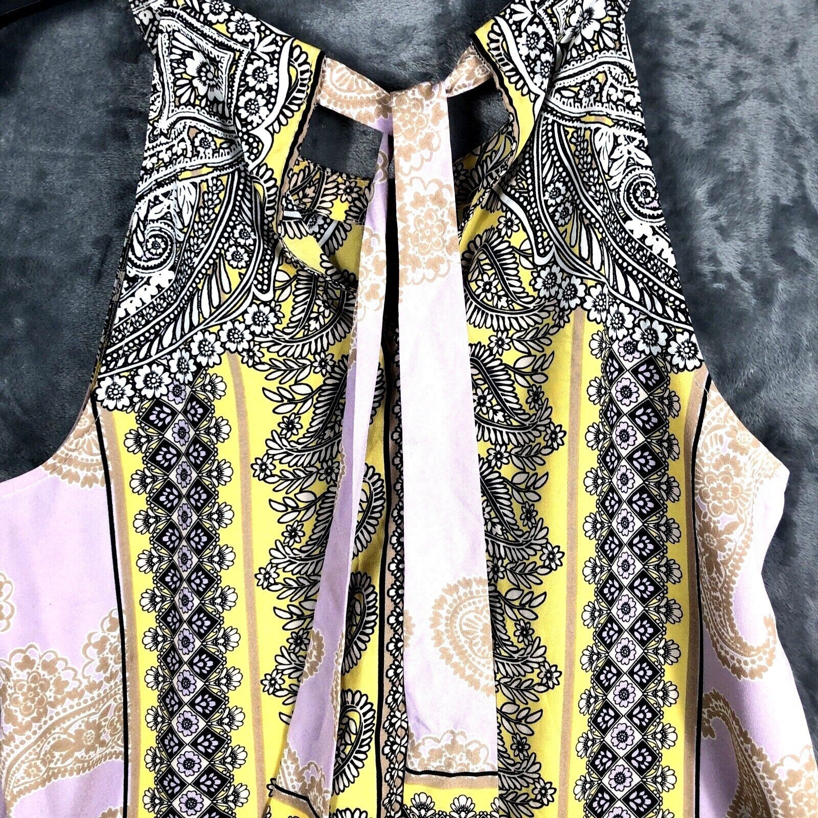 New York & Company Womens Paisley Print Sleeveless Halter Top Yellow/Black