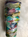 Alcohol Ink Tumbler With Lid & Straw Colorful Swirl Glitter