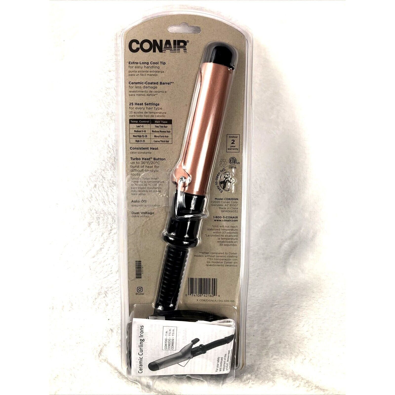 Conair Ceramic Instant Heat 1-1/4 In. Curling Iron~Soft Curls~25 Heat Settings