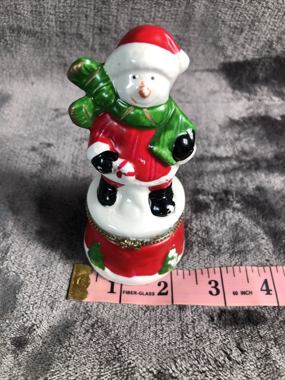 Snowman Limoge Box Gold Detail Opens And Shuts Porcelain 5 Inches Tall