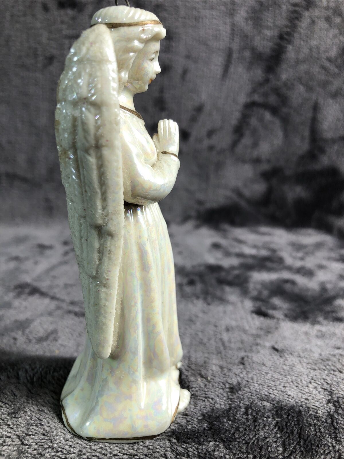Praying Angel Ornament Vintage Sparkling Wings Without String Gold Trim