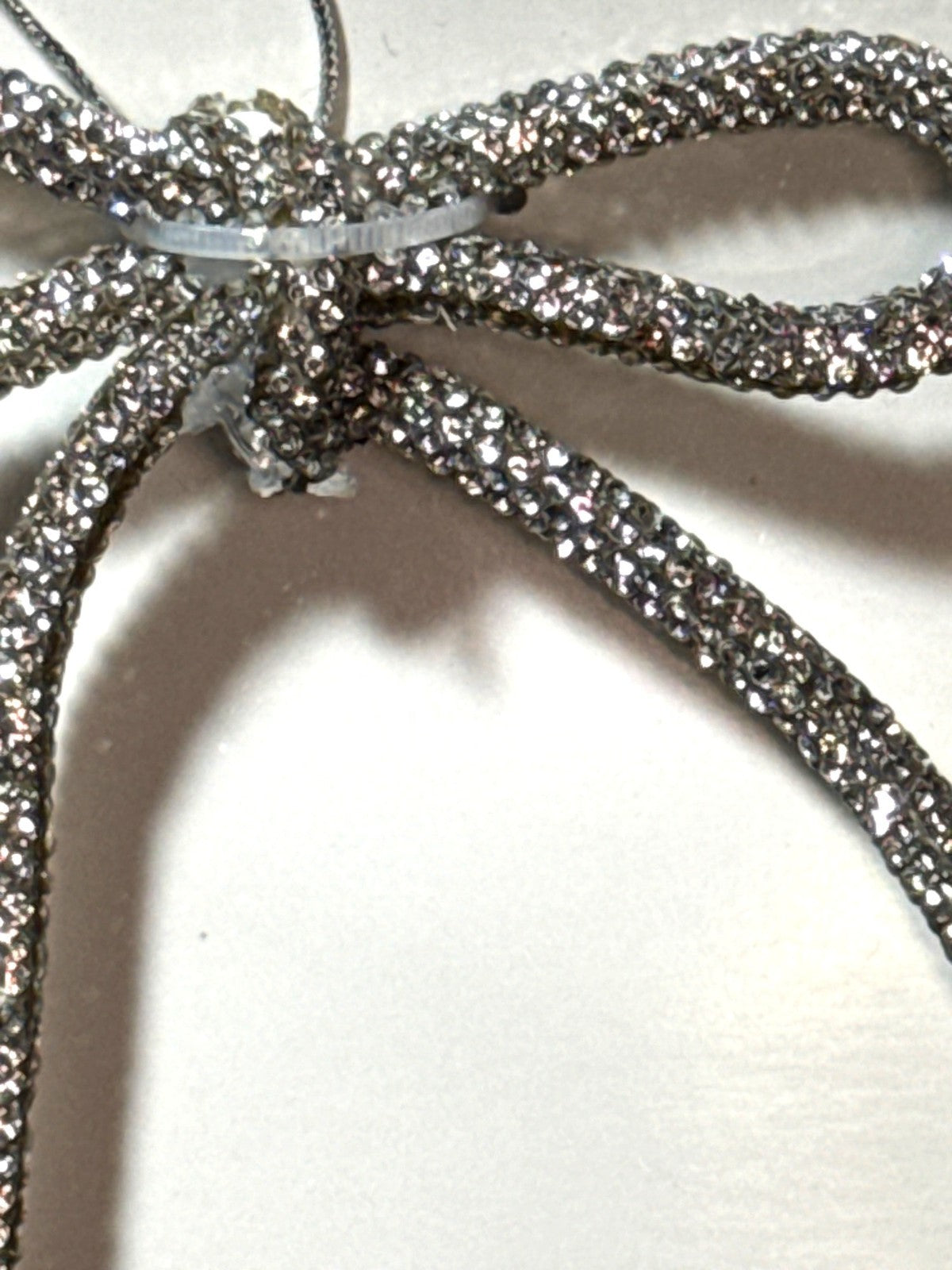 Silver Rhinestone Bow Ornament Hanging Decoration - Sparkling Holiday Accent