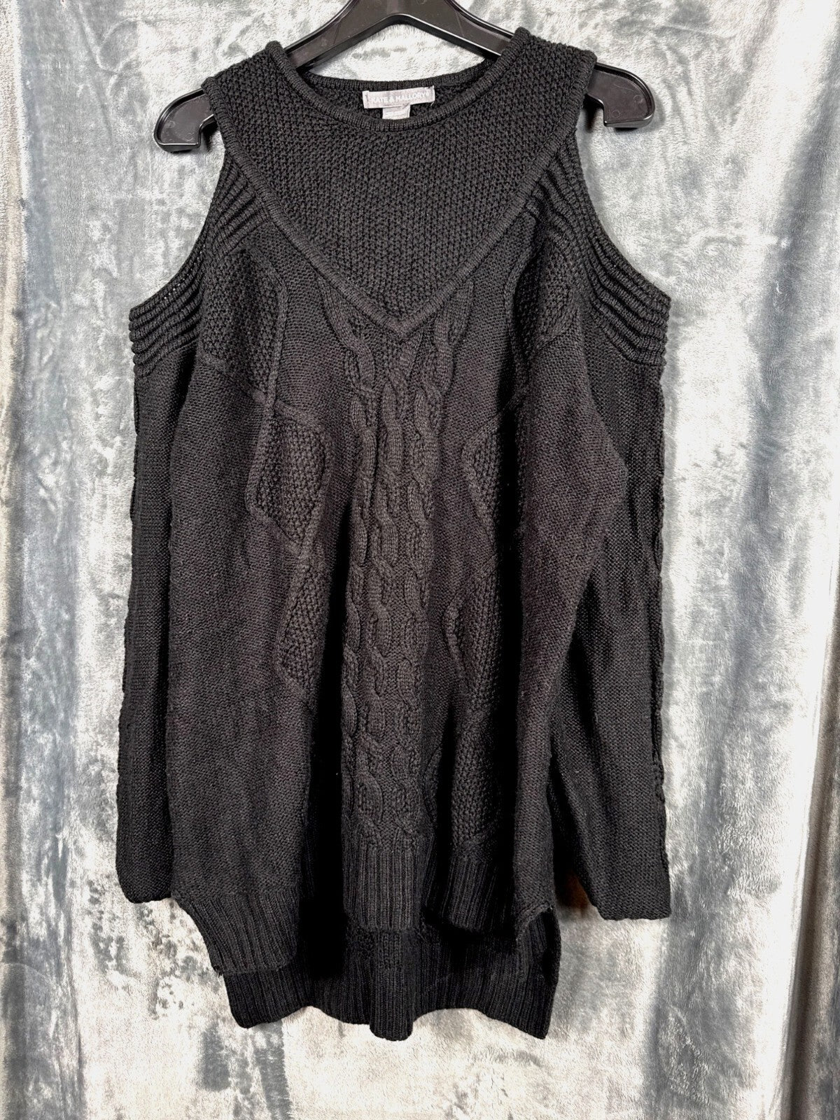 Kate & Mallory Womens Black Cold Shoulder Knit Sweater Size 1X