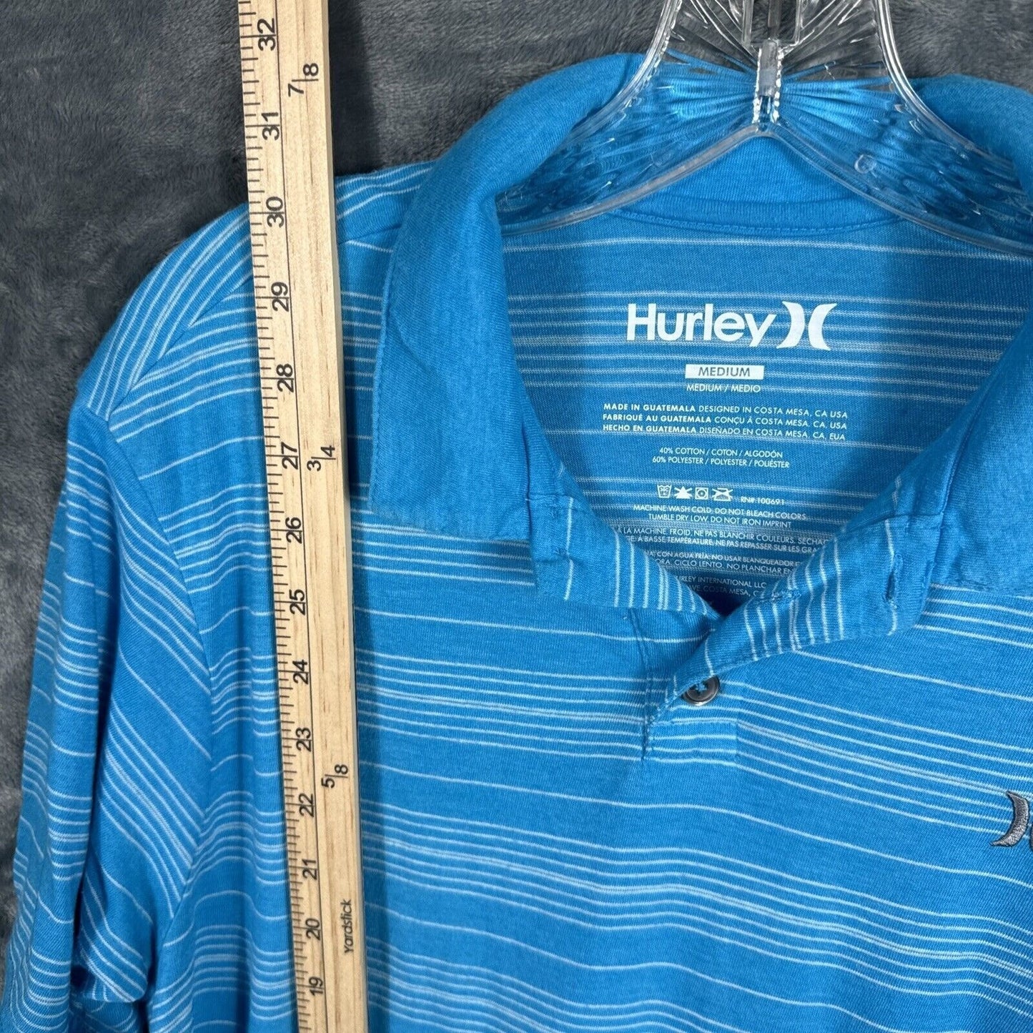Hurley Mens Polo Blue Striped Shirt Medium