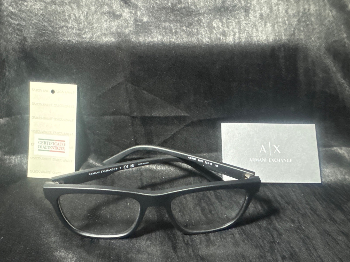 AX Armani Exchange Matte Black Demo Lens Eyeglasses With Case & Certificate Of A