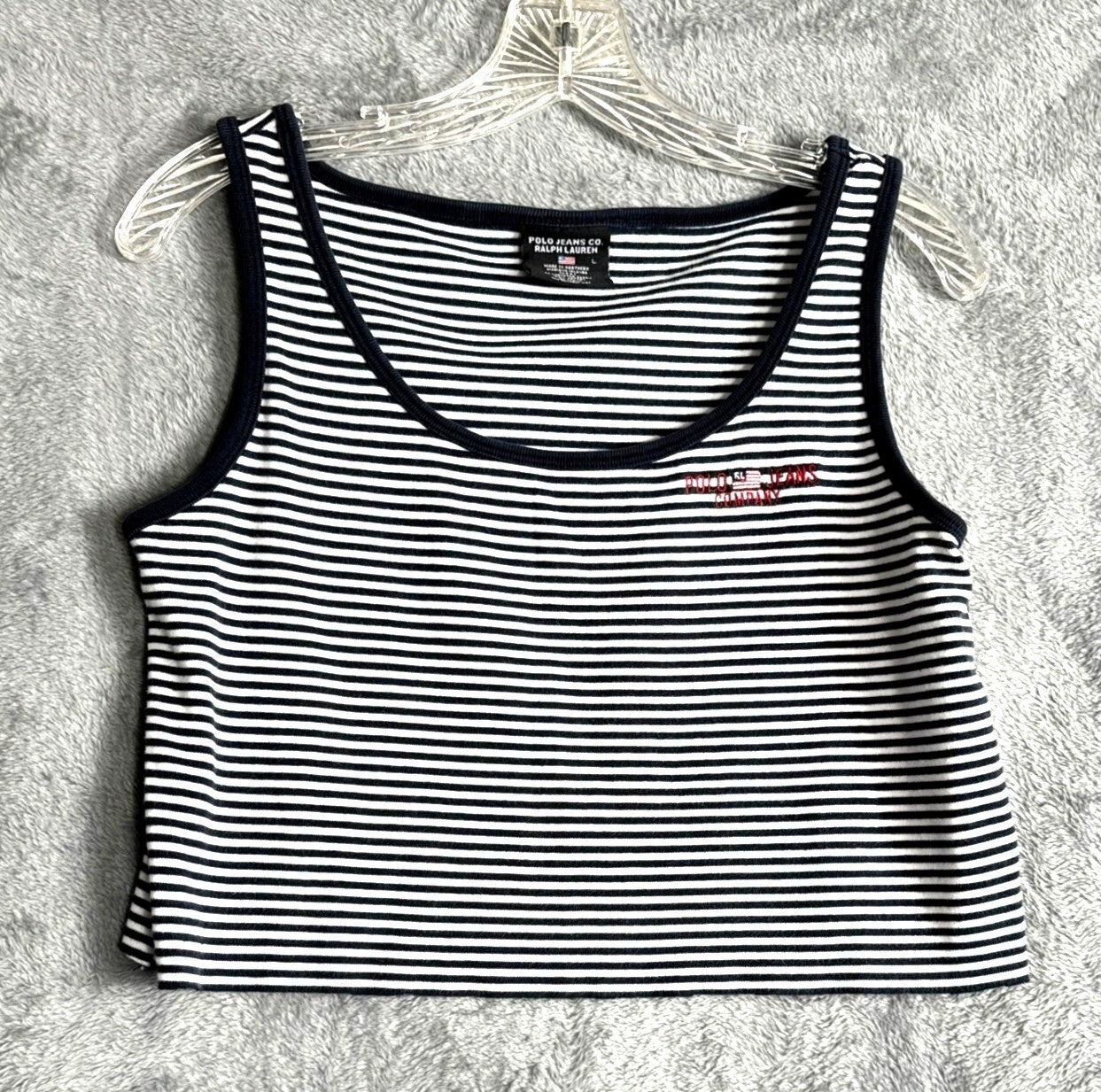 Polo Jeans Co. Woman's Ralph Lauren Black & White Striped Tank Top L 100% Cotton