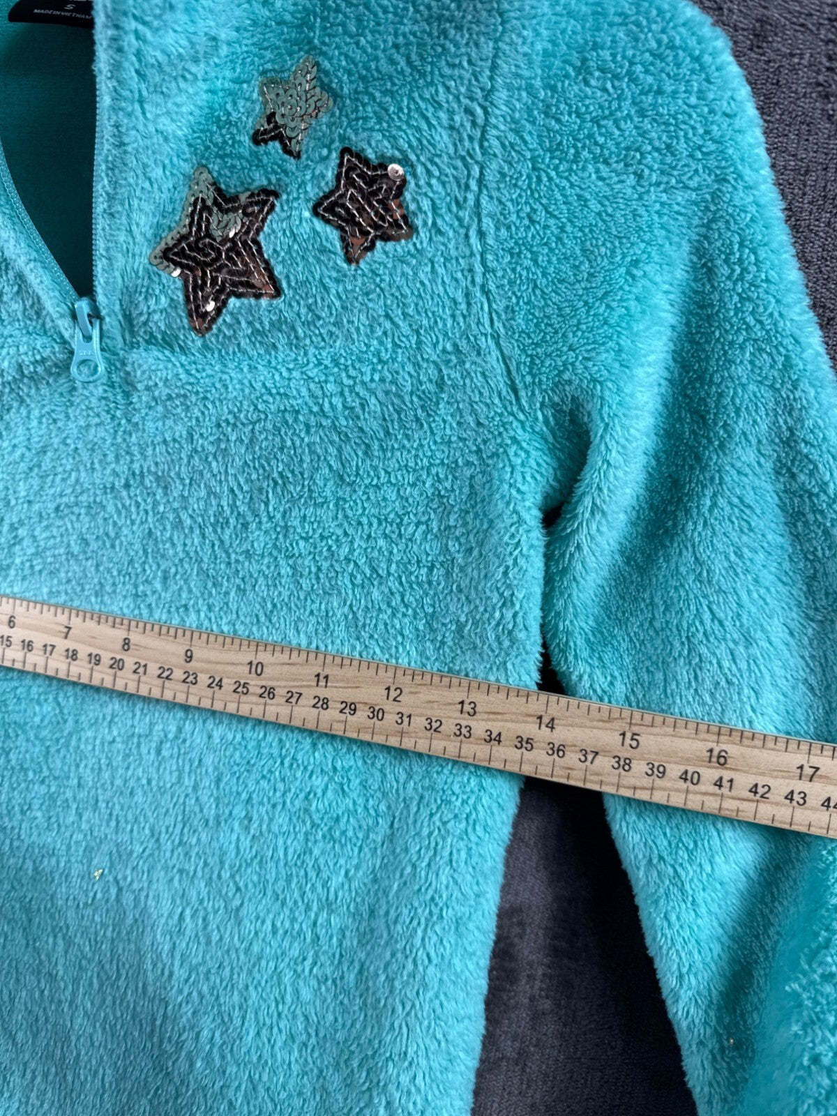 Zelos Kids Turquoise Fuzzy Pullover With Star Embroidery Cozy Half-Zip Size S