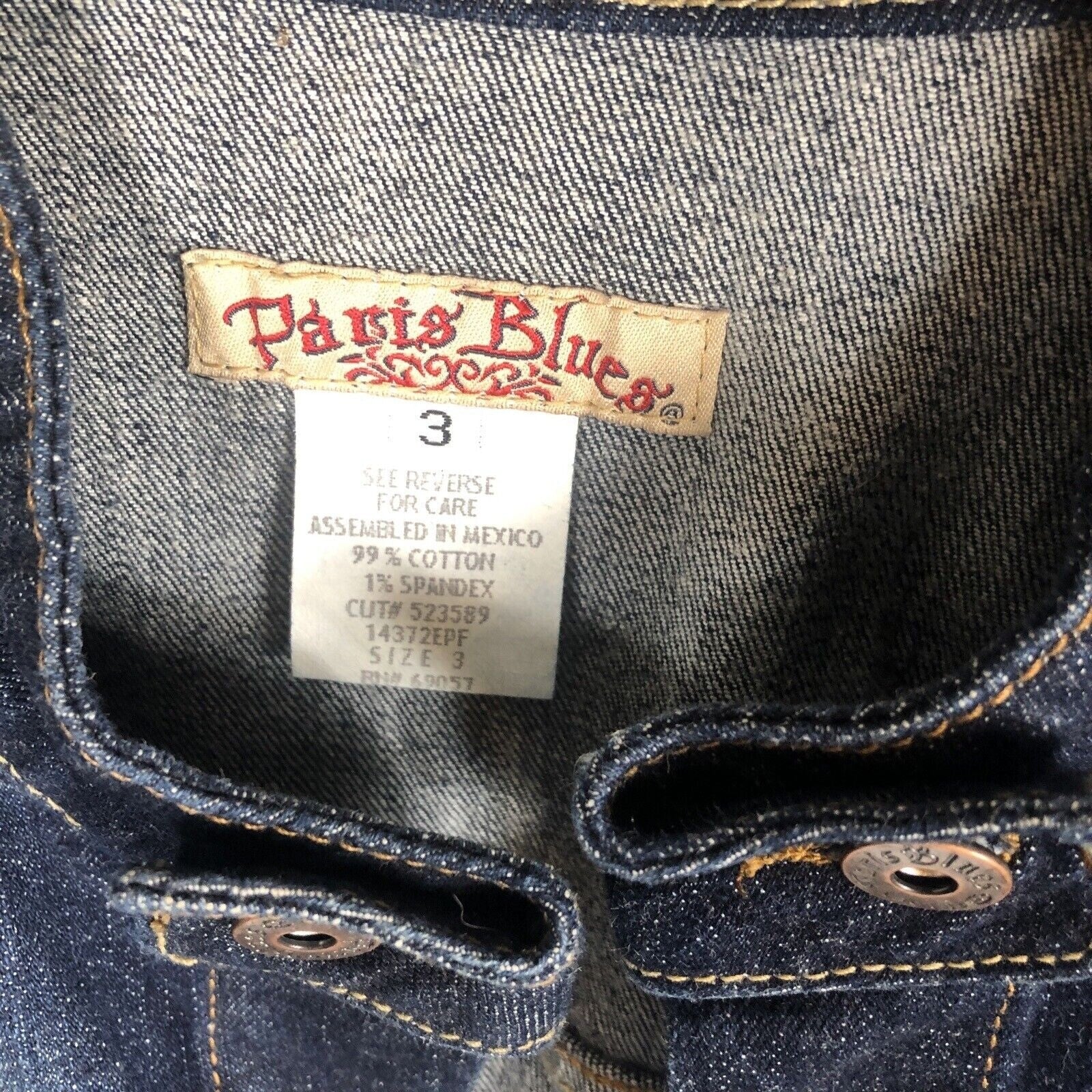 Paris Blues Womens Denim Jacket Size 3 Button-Up Crop Style