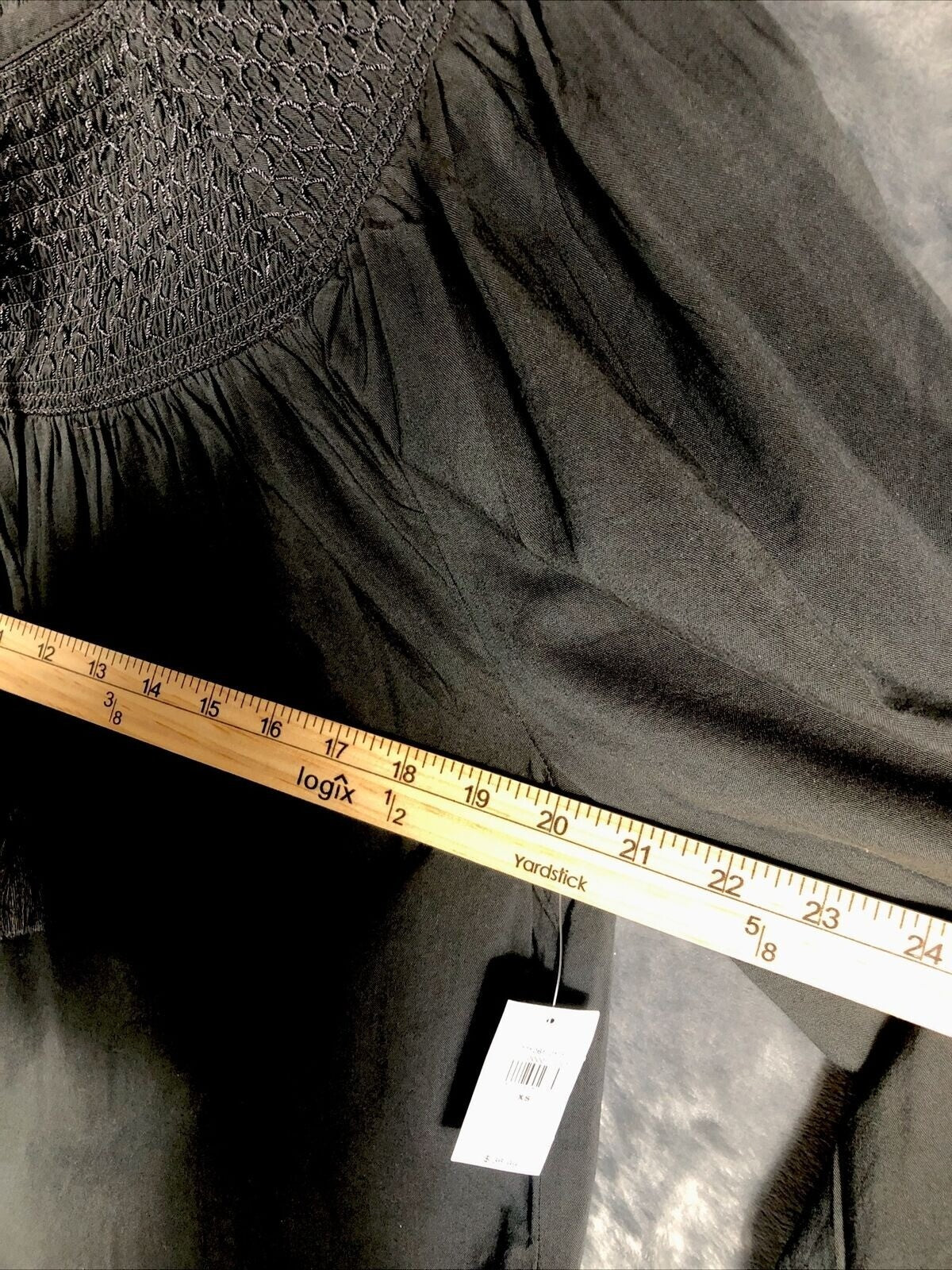 Old Navy Womens Black Boho Blouse XS Smocked Yoke Long Sleeve