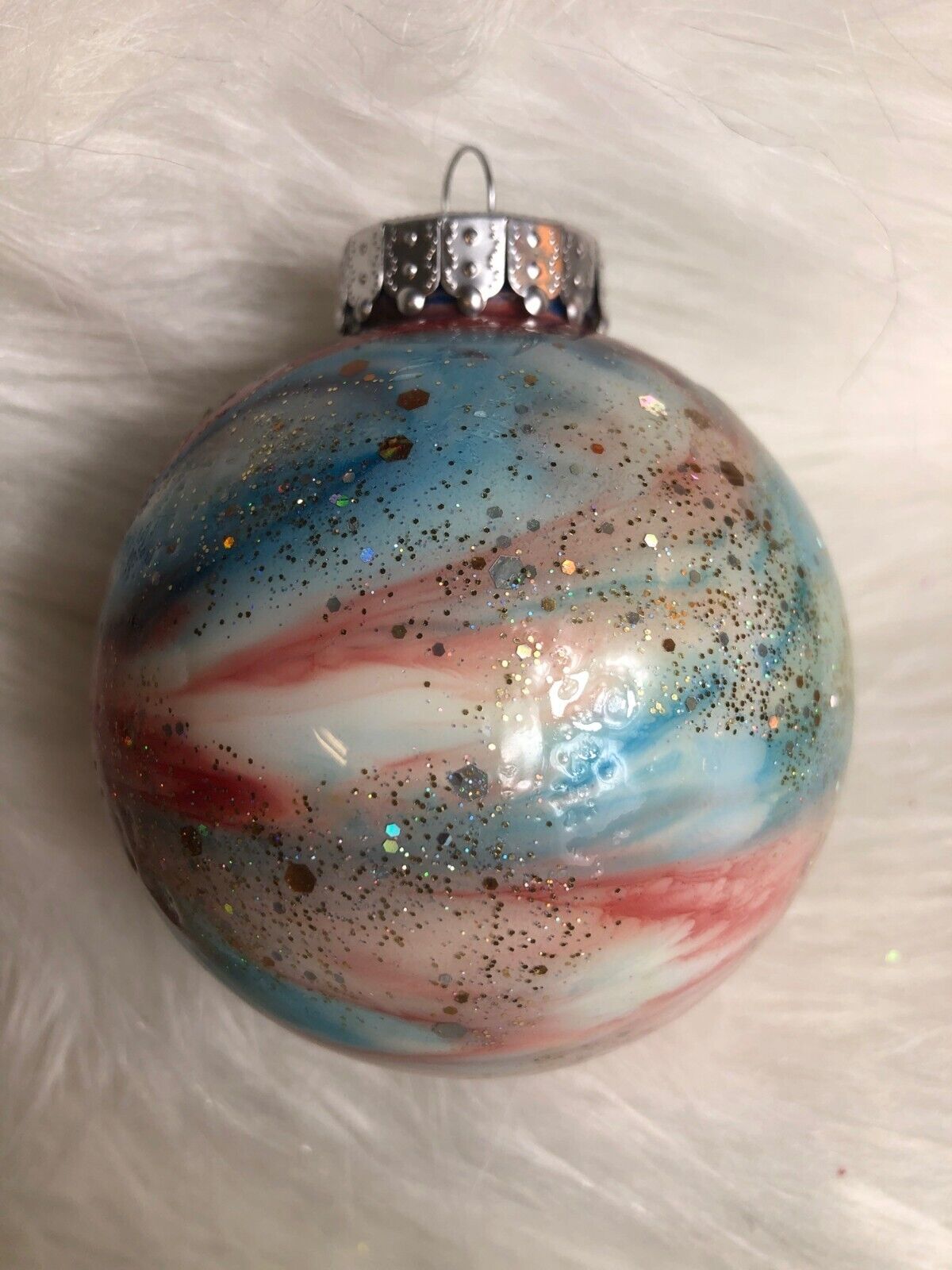 Hand-Painted Galaxy-Inspired Glitter Glass Ornament
