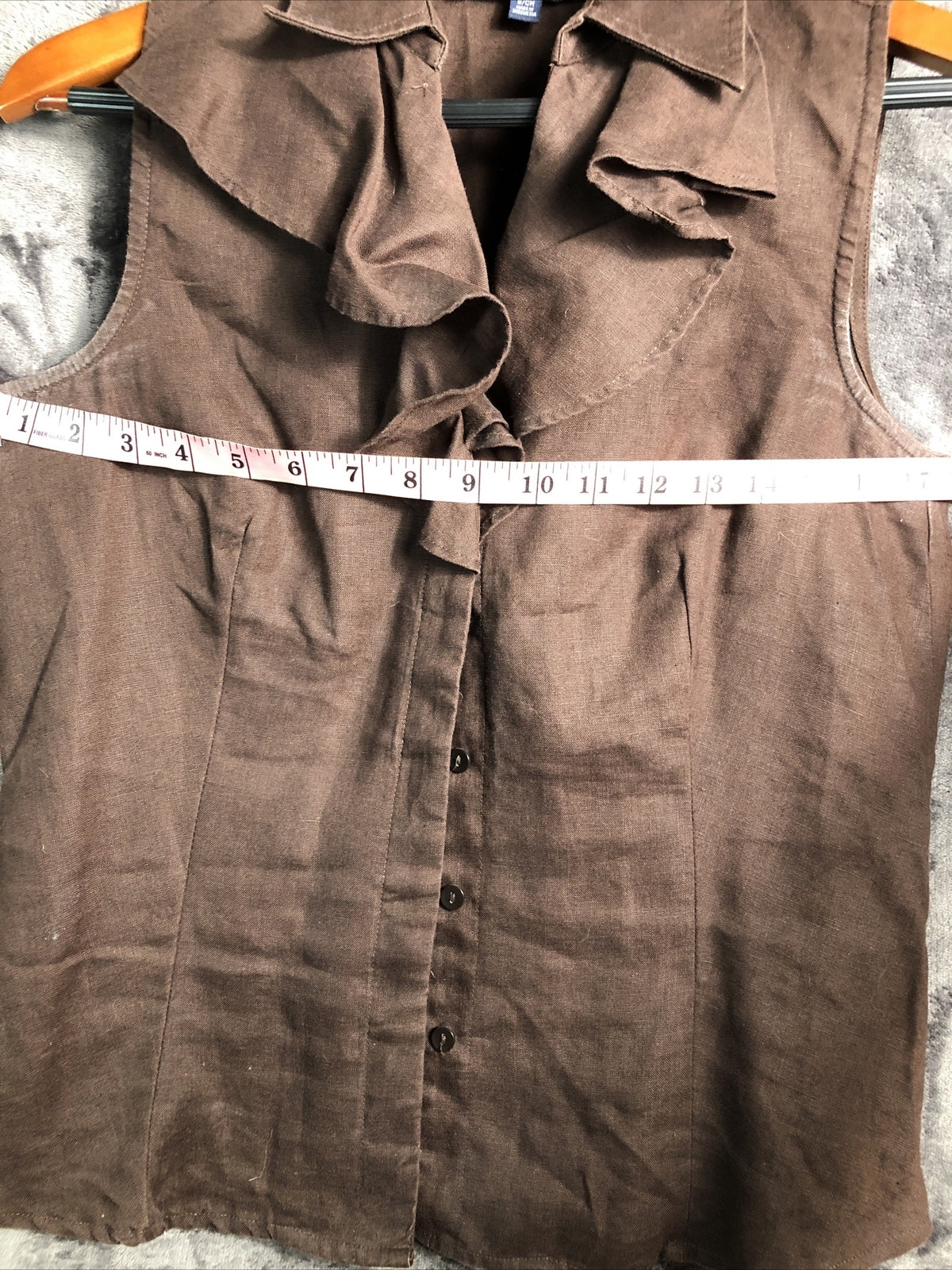 Jones New York Brown Linen Ruffle Button Up Women’s Size S