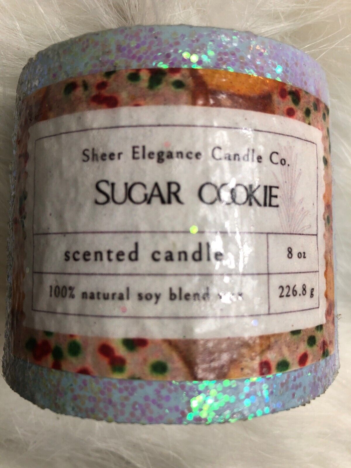 Sheer Elegance Sugar Cookie Scented Candle 8 Oz Iridescent Glitter Soy Wax For H