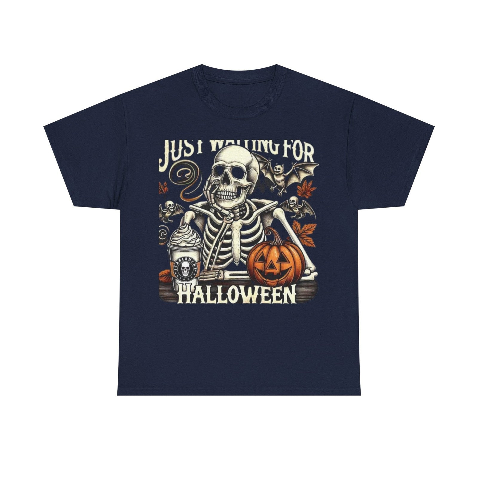 Womans Halloween T Shirt Just Waiting for Halloween Fall Graphic Shirt, Retro