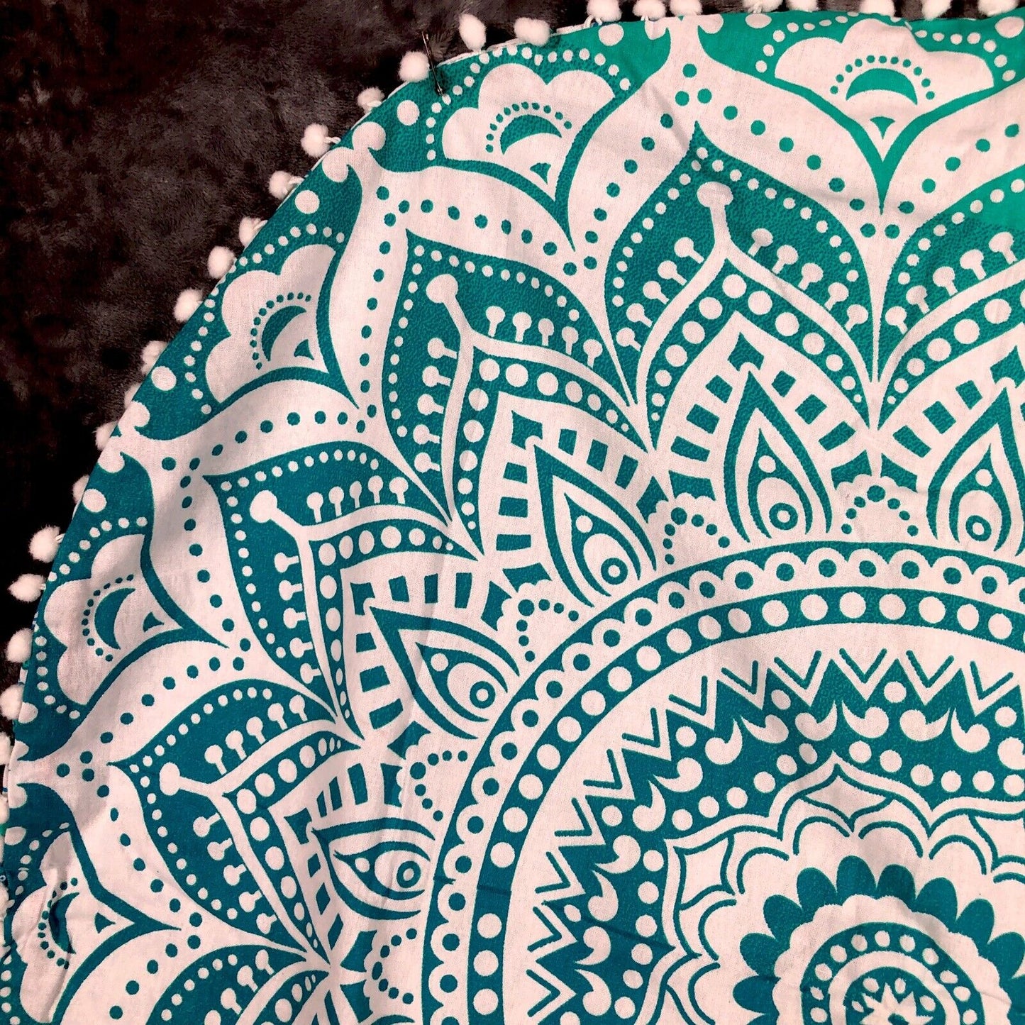 Madhu Tapestry Turquoise Blue/Green Ombre Hippie Mandala 32” Round Cushion Cover