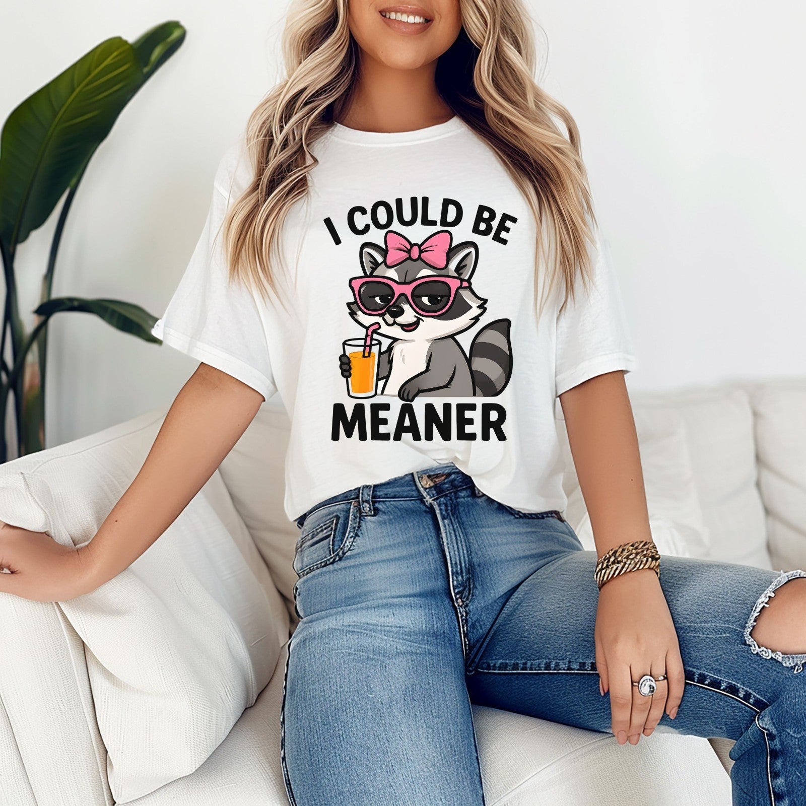 Womans Shirt Cute Raccoon I Could Be Meaner T Shirt, Funny Sarcasm Top All Sizes