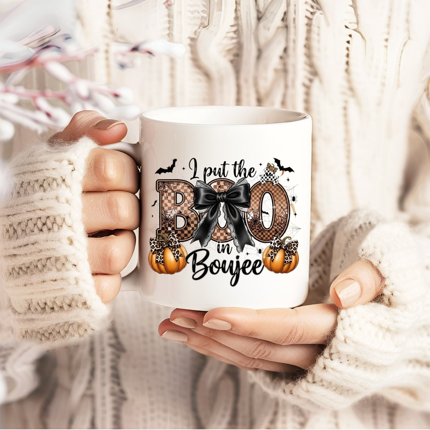 Halloween Coffee Cup Ceramic Mug I Put The Boo in Boujee Cute Fall Pumpkin Gift