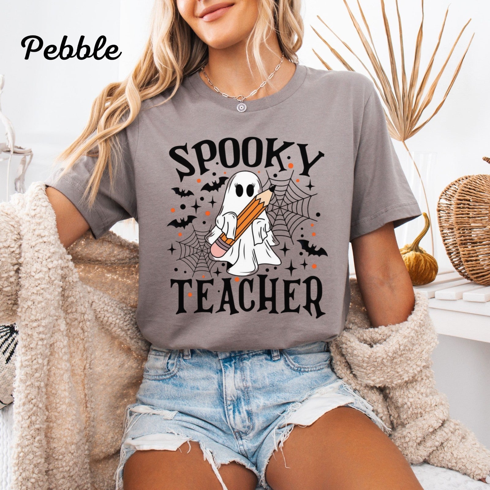Womans T Shirt Spooky Teacher Top Halloween Teacher Tee Ghost Classroom Vibes