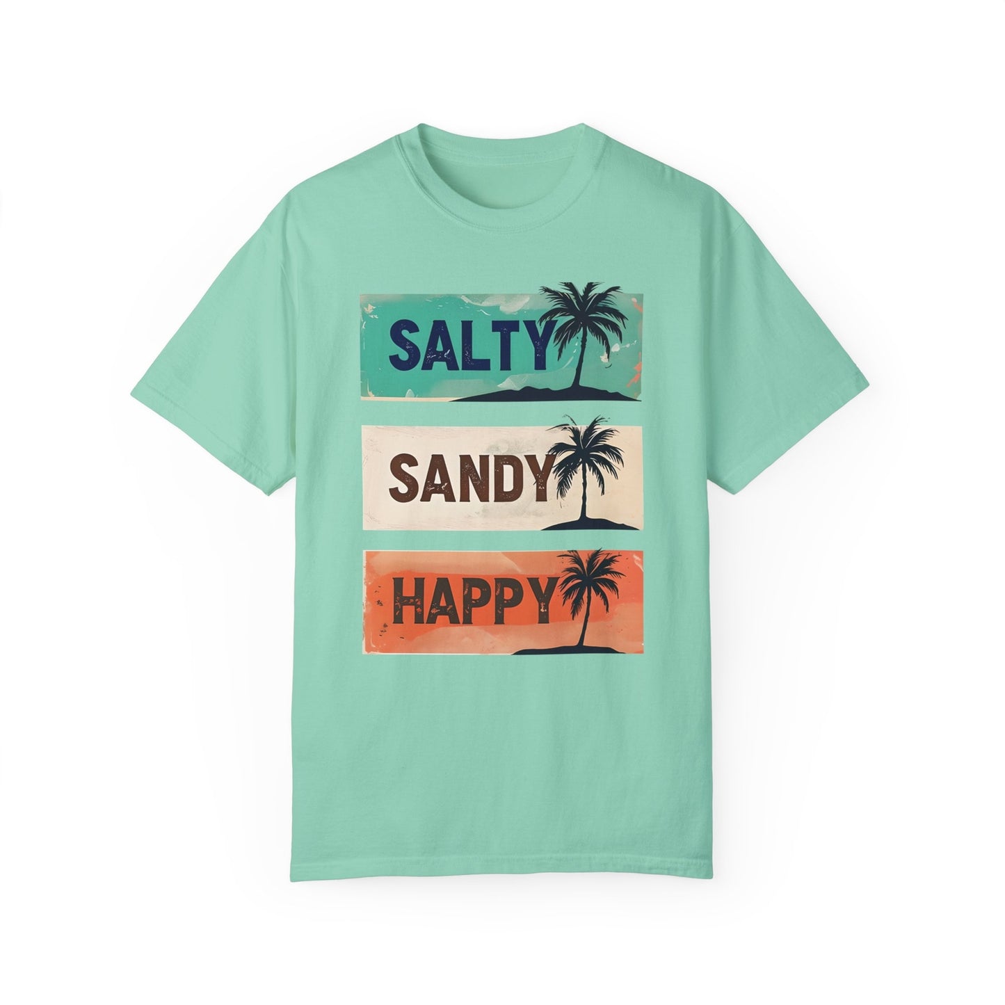Womans Summer T Shirt Salty Sandy Happy Palm Tree Shirt Beachwear S-2XL
