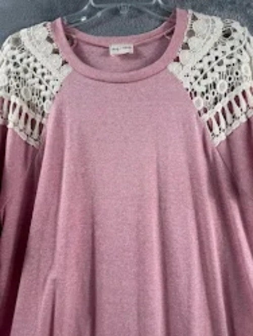 Lovely Melody Womens Long Sleeve Pink Top With Lace Details