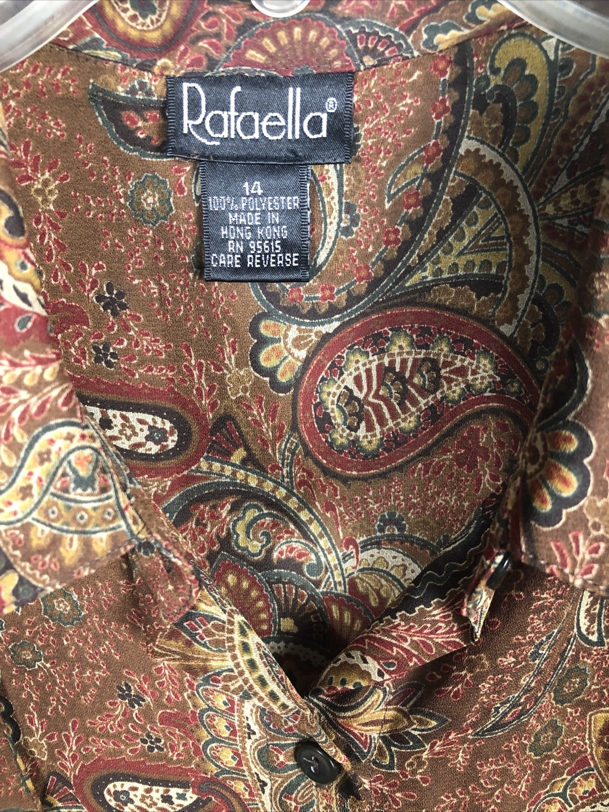 Rafaella Womens Paisley Button-Up Shirt Size 14 Brown & Multicolor