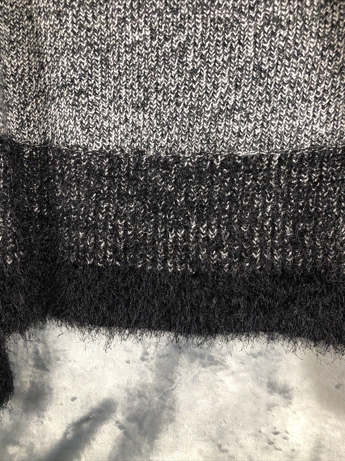 Woman's Black and White Sweater Fuzzy Trim Sleeves and Waist Size Small