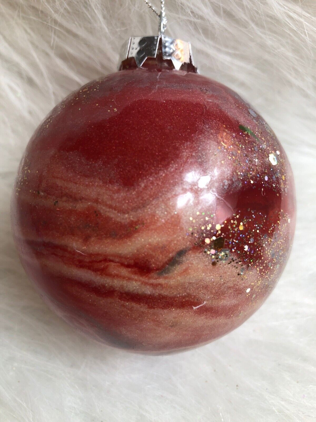 Marbled Red Christmas Ornament With Glitter Accents - Festive Holiday Decoration