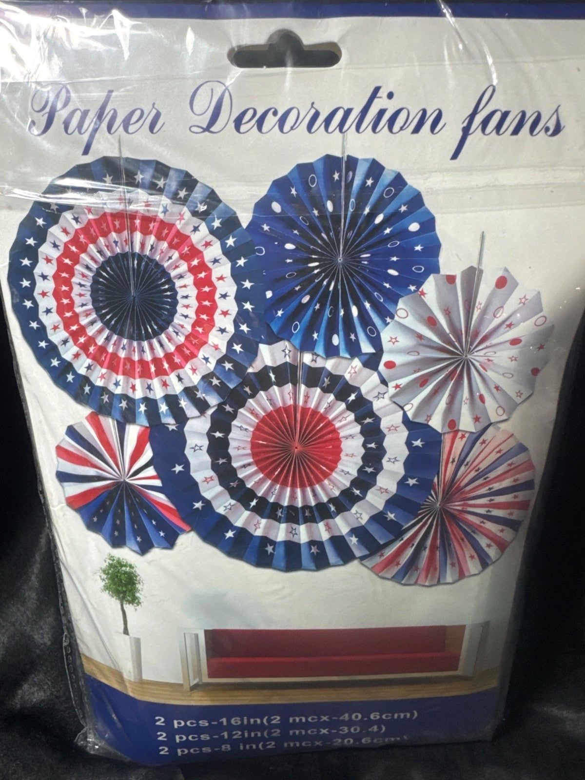 Patriotic Hanging Paper Fans Decoration Set - Red White & Blue - 2 Pcs 16" 2 Pcs