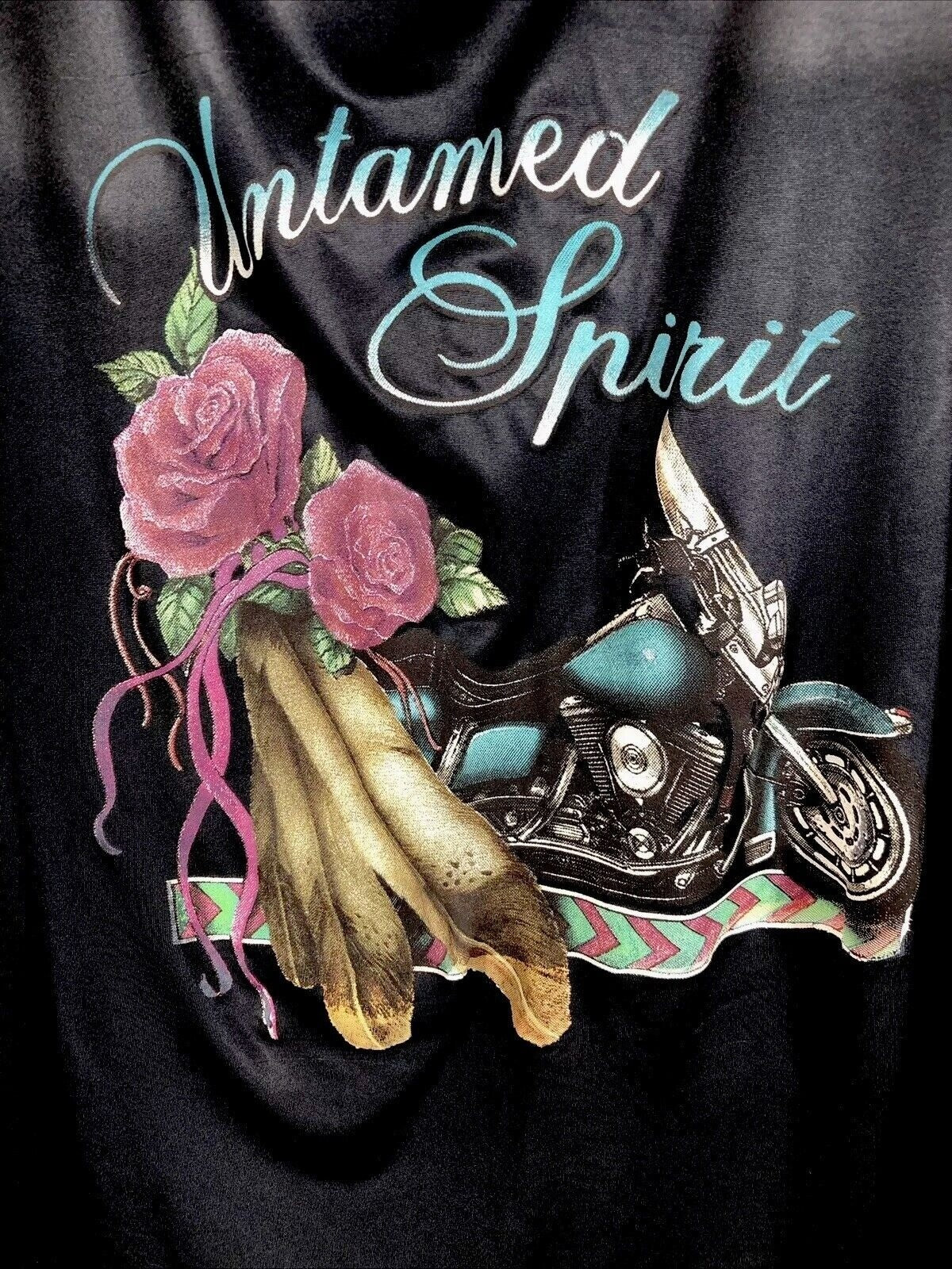 "Untamed Spirit" Women's T-Shirt With Motorcycle & Roses Shirt
