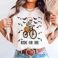 Womans Halloween T Shirt Bone to Ride Shirt  Skeleton on a Bike Skull Funny Tee
