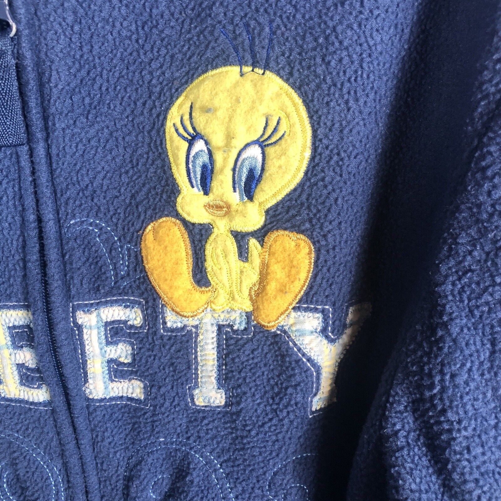 Women's Looney Tunes Tweety Bird Blue Fleece Zip Up Hoodie Sweatshirt Size Large