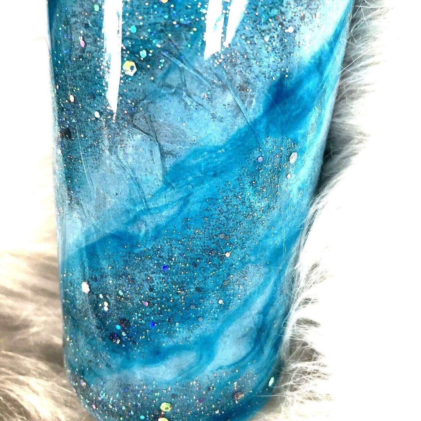 Blue/Silver Swirl Design Tumbler Stainless Steel Handmade Alcohol Ink Cup