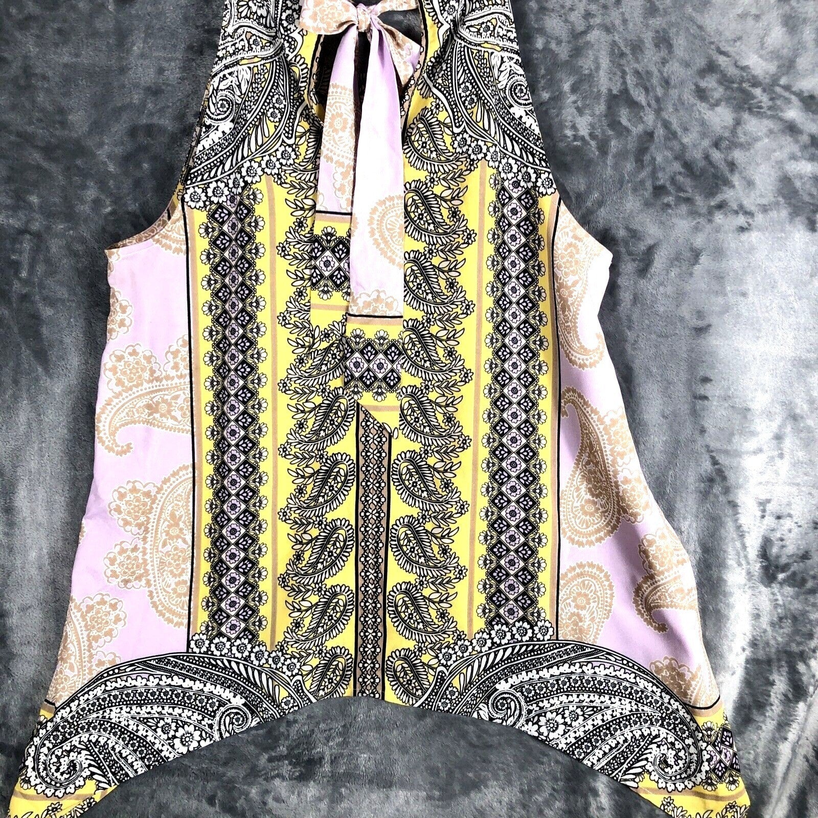New York & Company Womens Paisley Print Sleeveless Halter Top Yellow/Black