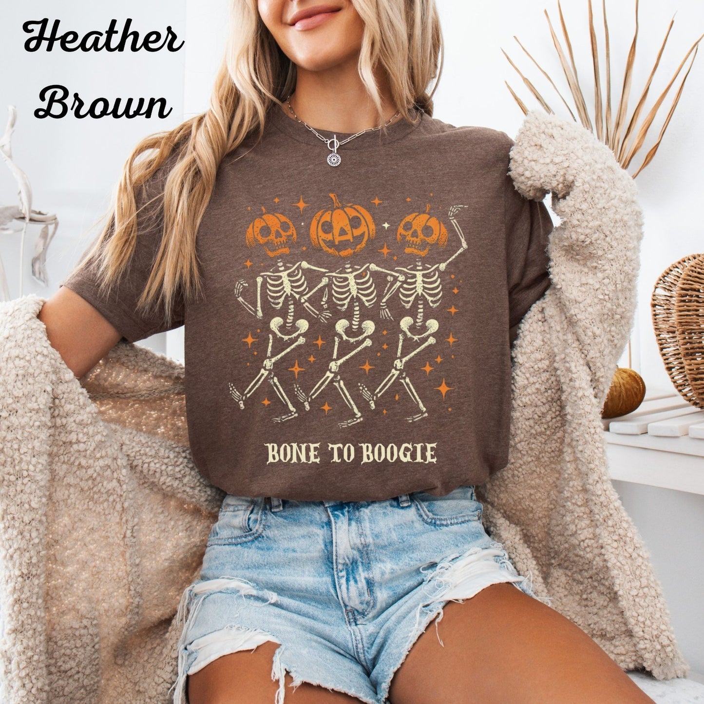 Womens Halloween T Shirt Pumpkin Skeleton Tee Spooky Season Fall Spooky Shirt 