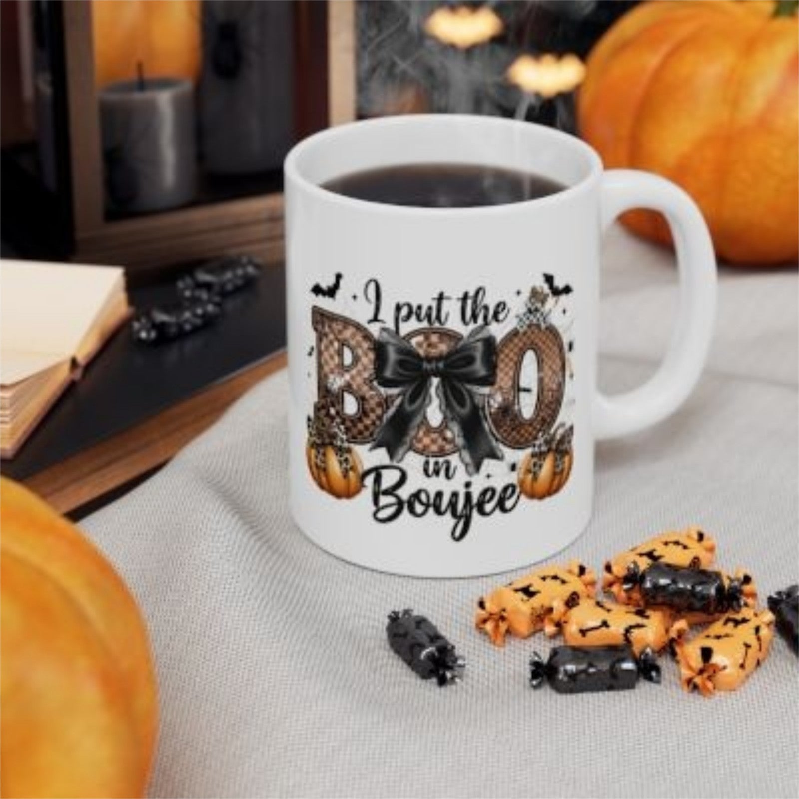Halloween Coffee Cup Ceramic Mug I Put The Boo in Boujee Cute Fall Pumpkin Gift