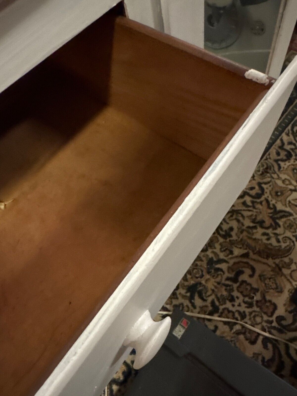 Antique White Wood Wardrobe Armoire With Mirror Door & Drawers