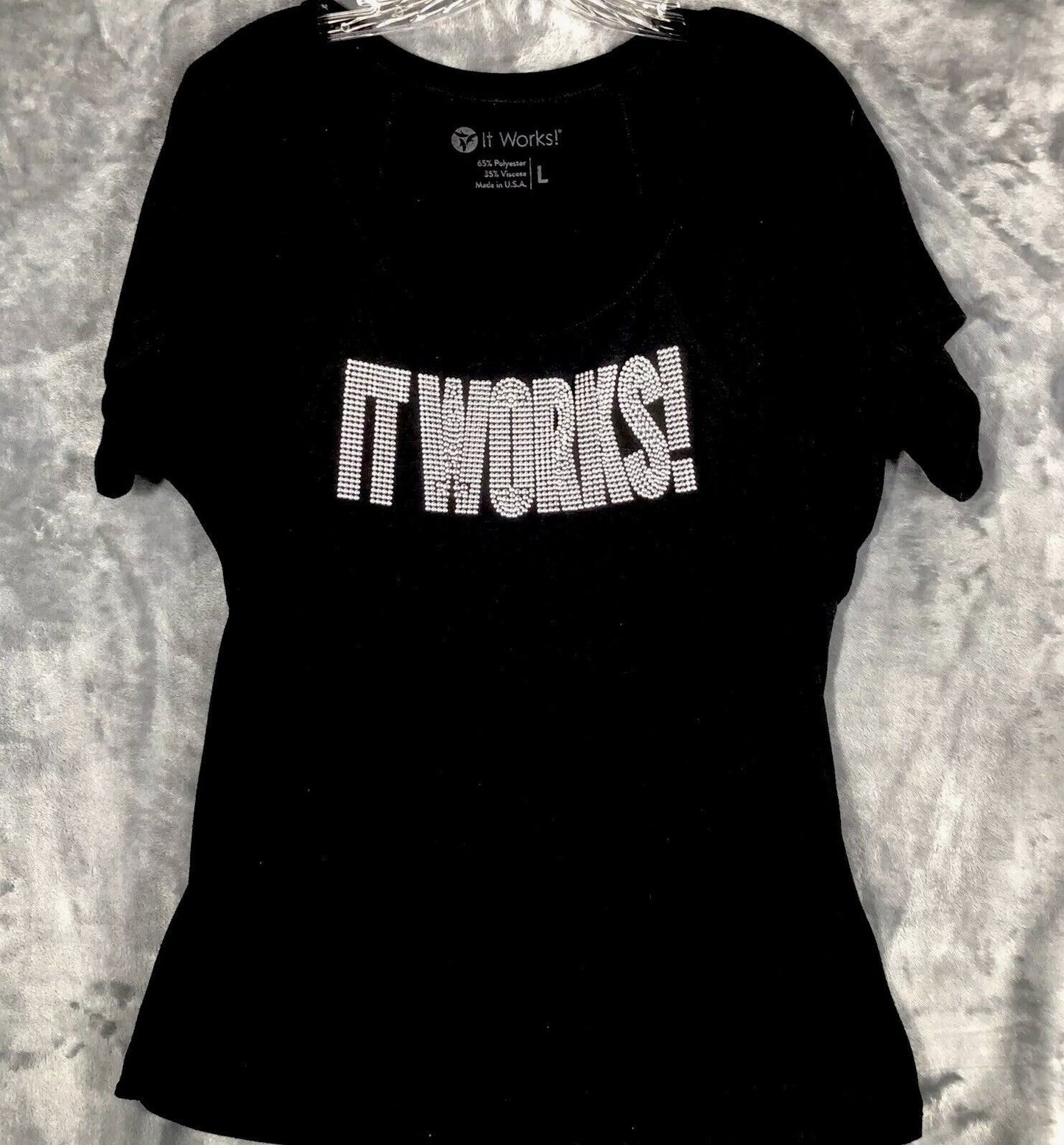 It Works Bling Women's T Shirt Black Studded Silver It Works Size L Shirt