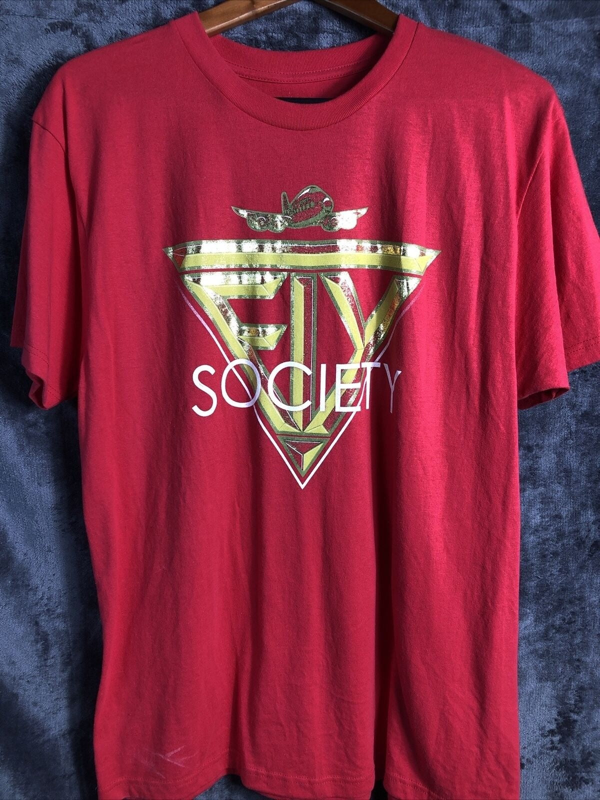 Mens Fly Shirt Society Gold Graphic Red Size L