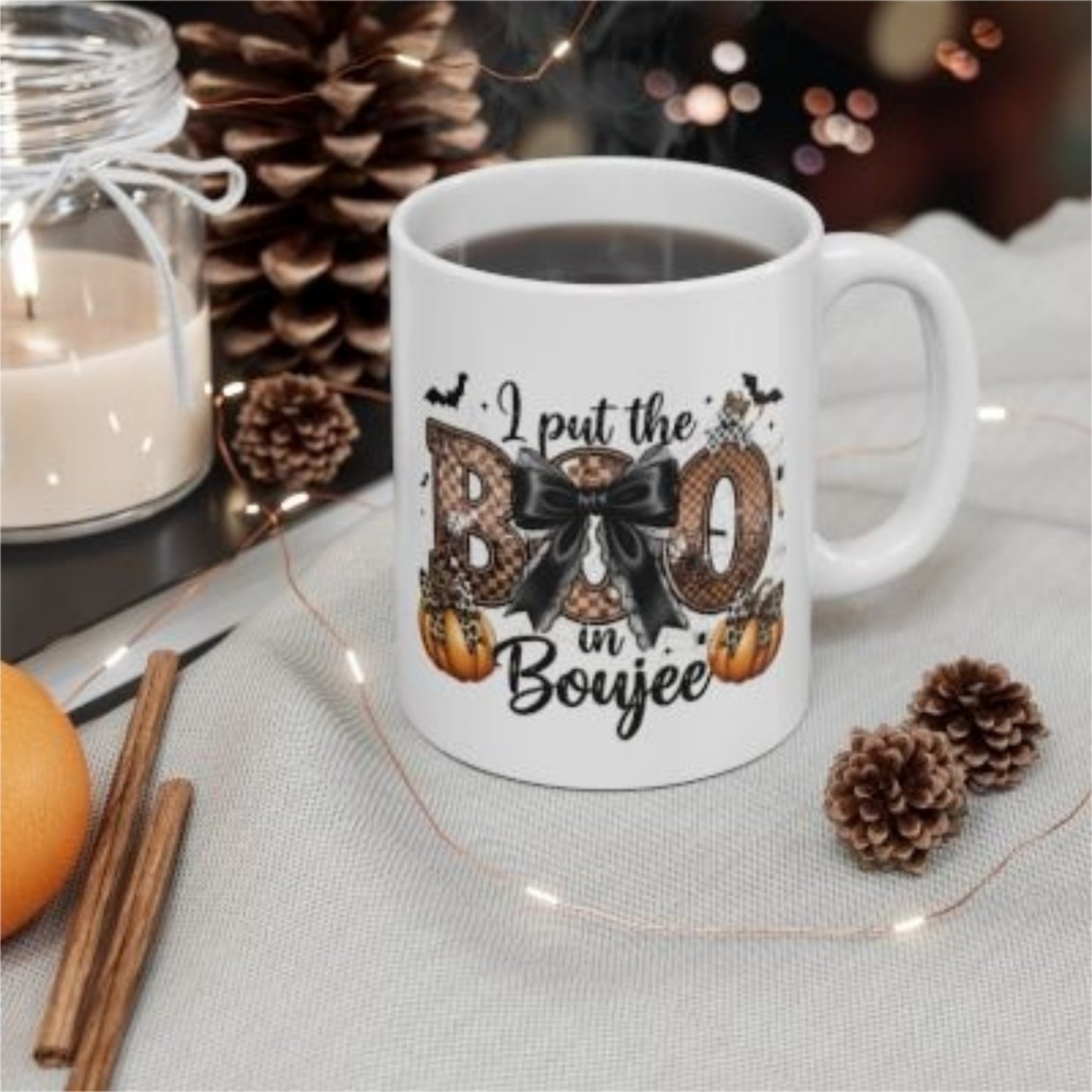 Halloween Coffee Cup Ceramic Mug I Put The Boo in Boujee Cute Fall Pumpkin Gift