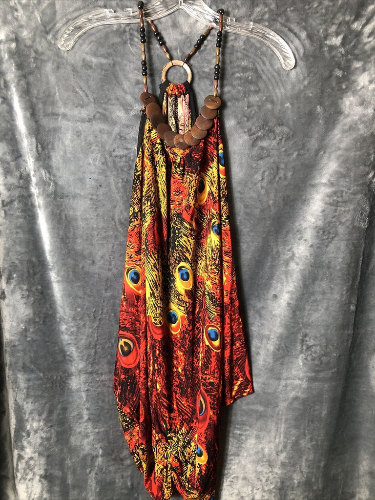 Beaded Tank Top , With Peacock Print, Women’s Size M
