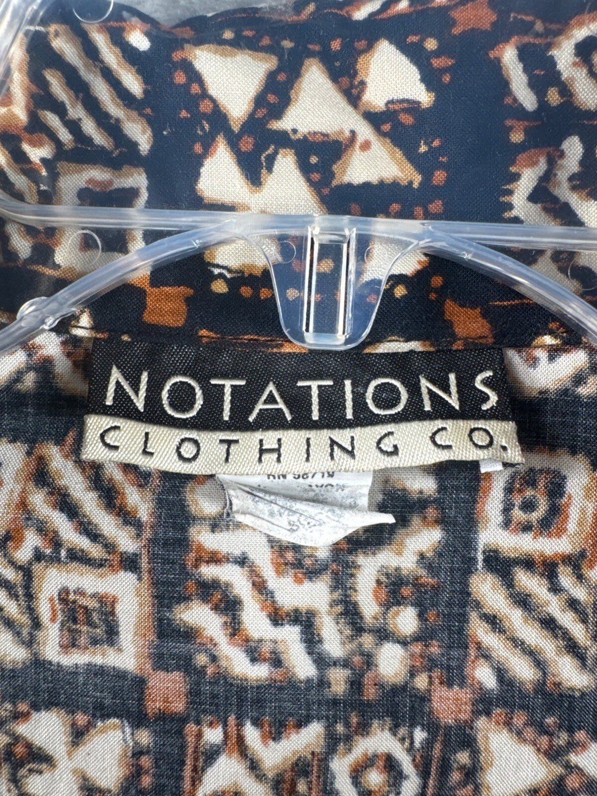 Notations Womens Geometric Print Button-Down Blouse Size XL Black/Brown/White