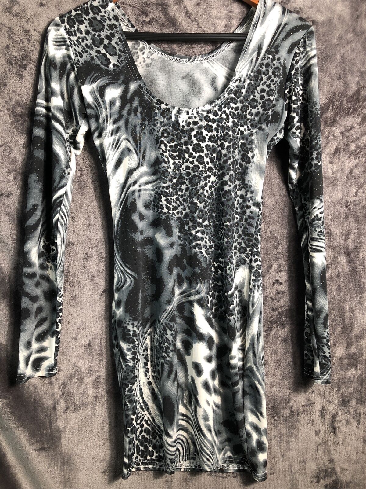 Animal Print Stretch Dress Black Gray Women’s Size M