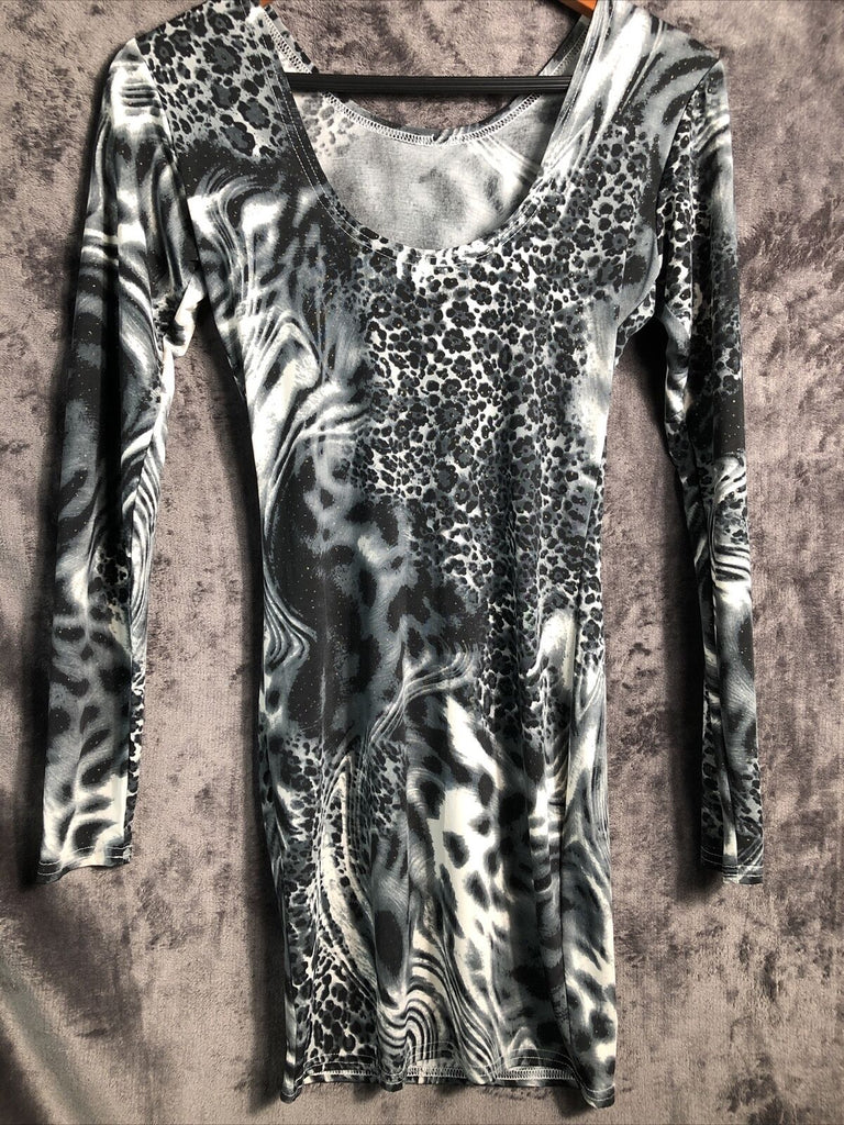 Animal Print Stretch Dress Black Gray Women’s Size M