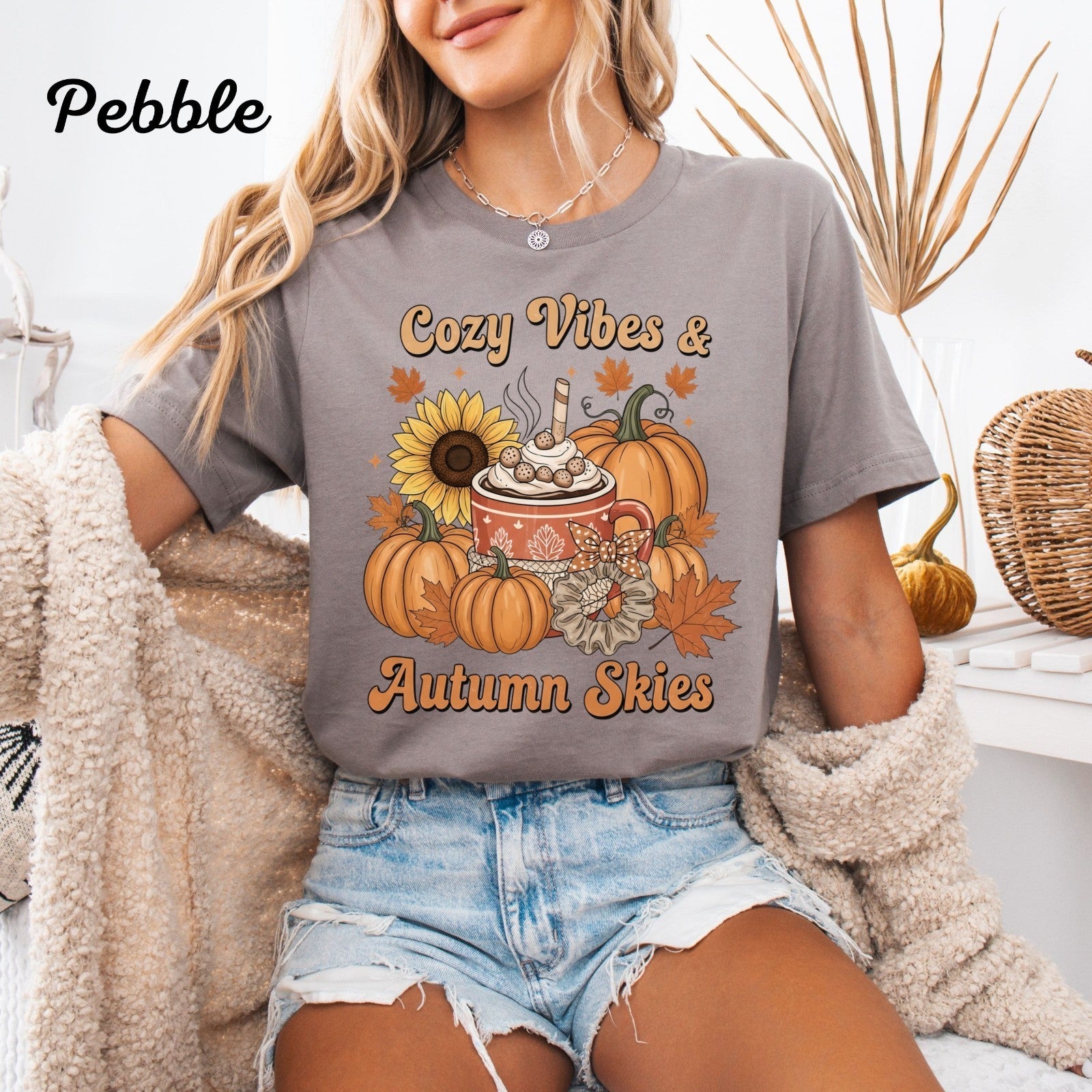 Womens T Shirt Fall Shirt  Cozy Vibes & Autumn Skies Tee  Autumn Top