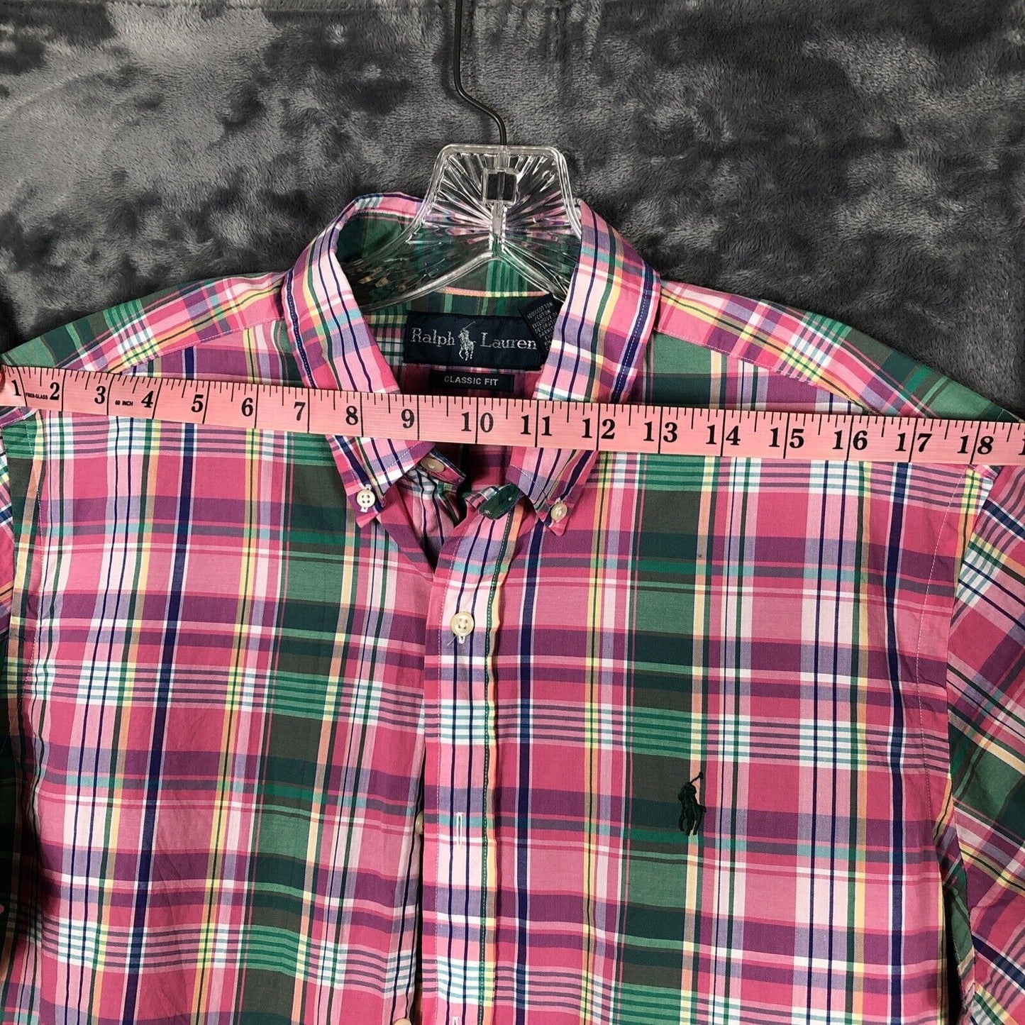 Ralph Lauren Mens M Classic fit Button Down Plaid Pinks Green