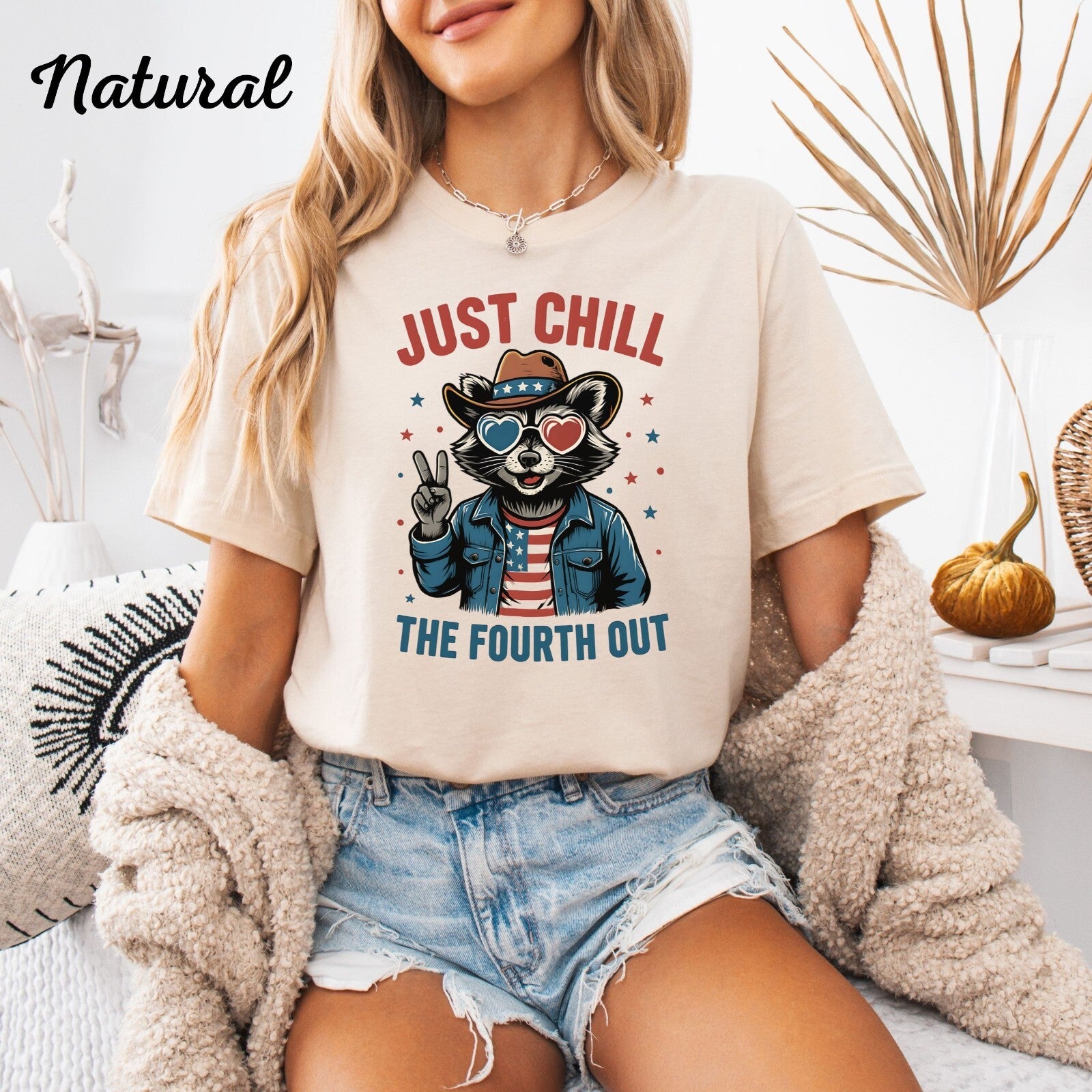 Womans Shirt Just Chill The Fourth Out Funny 4th of July Raccoon Top 4th of July
