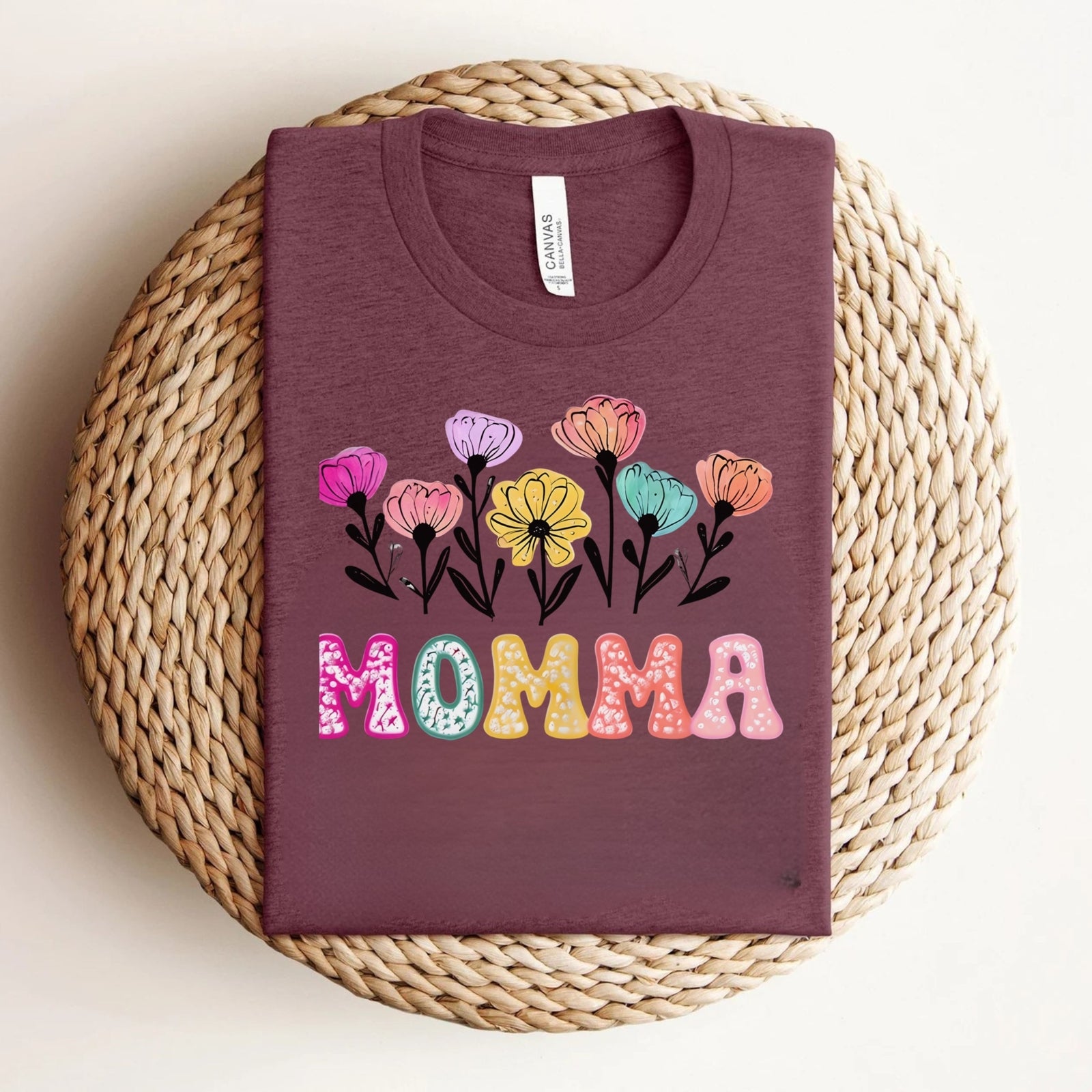 Womans T Shirt Floral Momma Tee Perfect for Mothers Day Gift Birthday Surprise