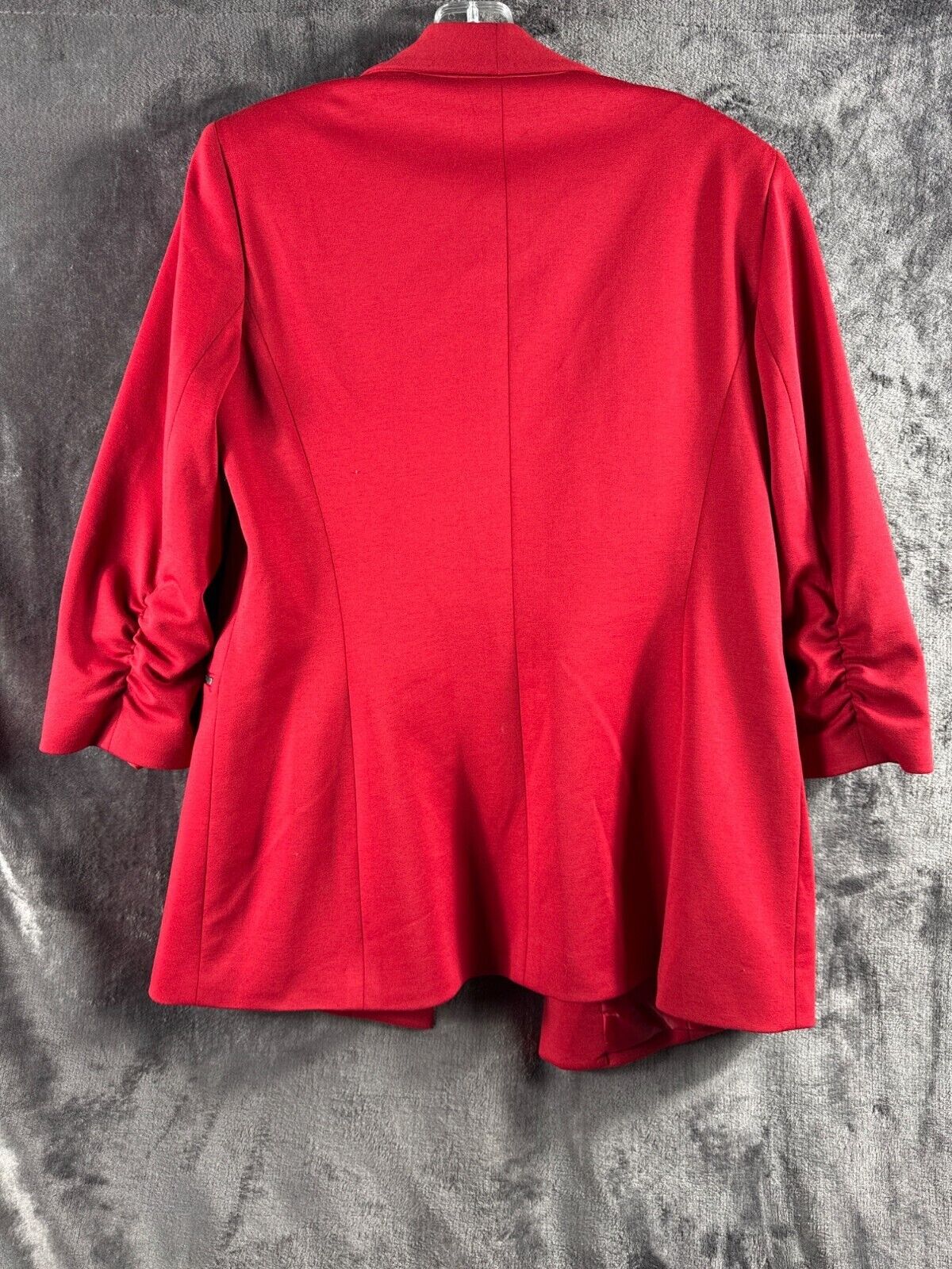 Kasper Womens Red Open-Front Blazer Jacket With Ruched Sleeves & Zipper Pockets