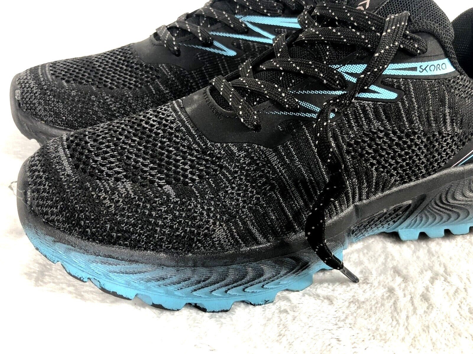 Skora Womens Shoes Athletic Running Shoes Black & Blue Lace-Up Sneakers